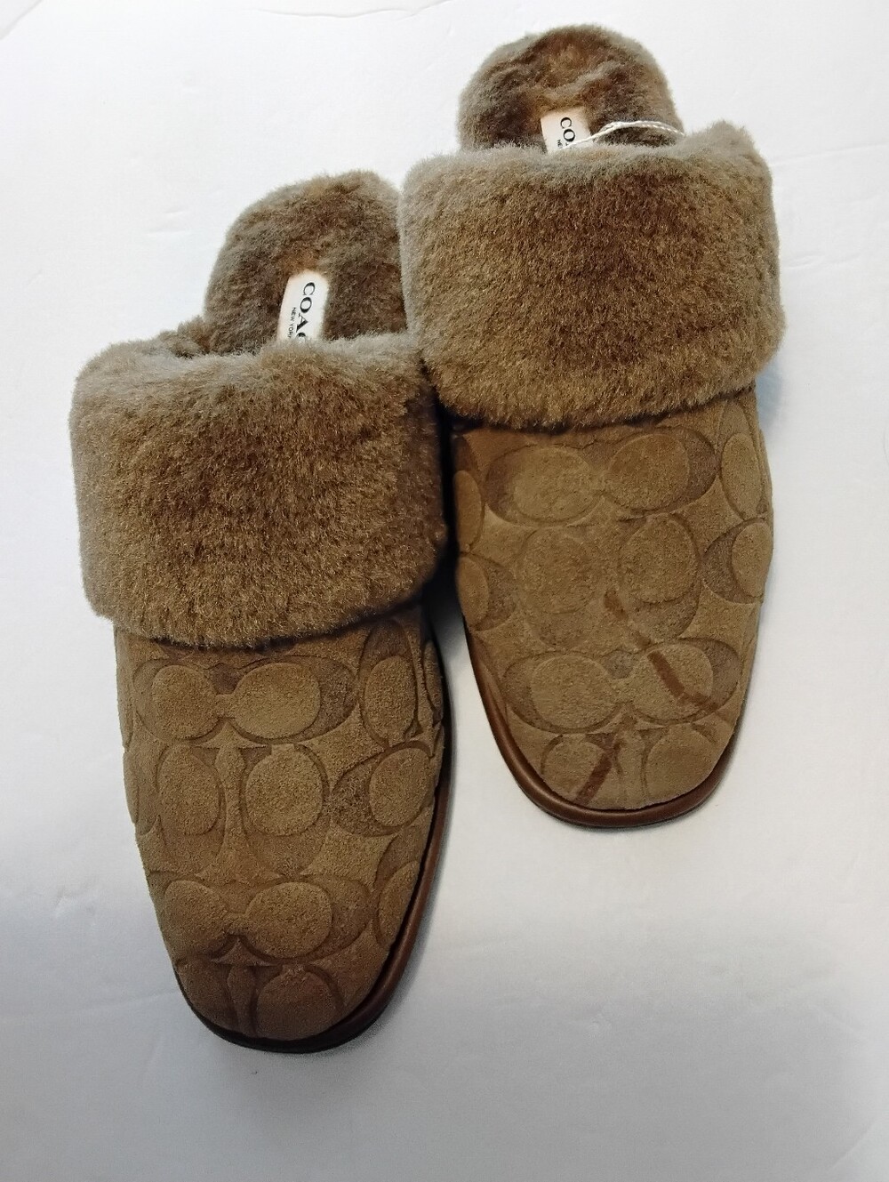 Coach Sherpa Flat Mule In Signature Suede Brown Mule Slippers